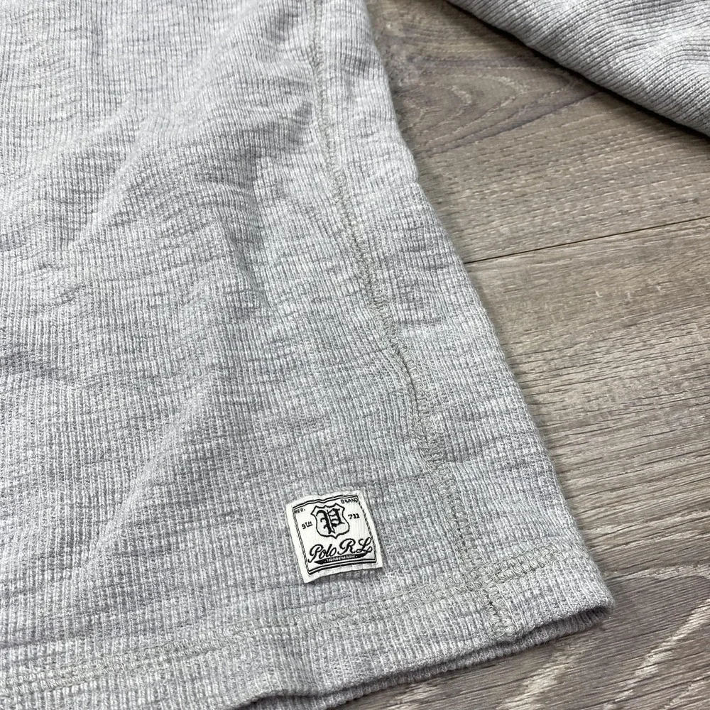 Polo Ralph Lauren‎ Hoodie Mens Small Gray Waffle Knit Henley Kangaroo Pocket